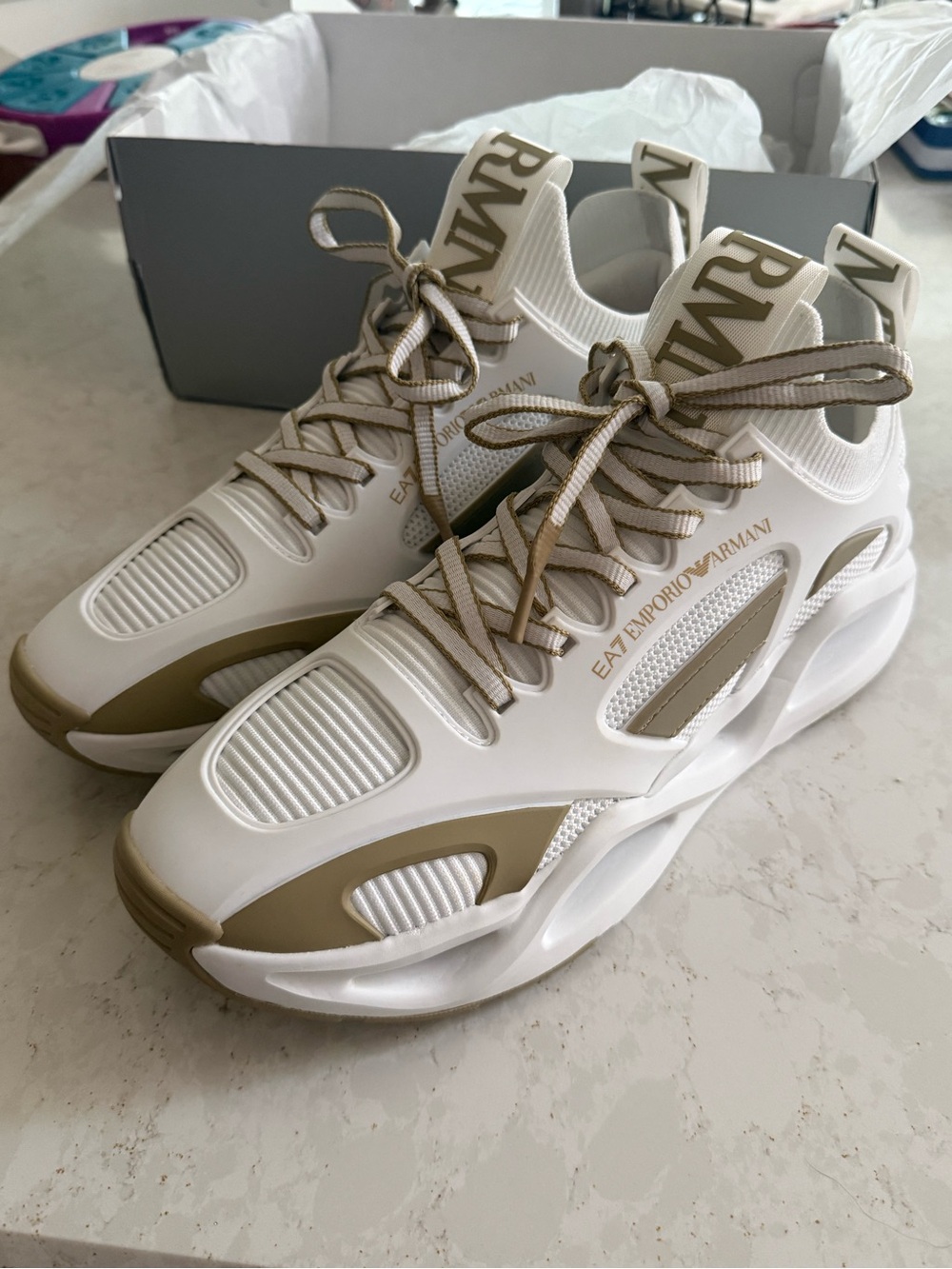 Emporio Armani White Sneakers with Subtle Beige Trim